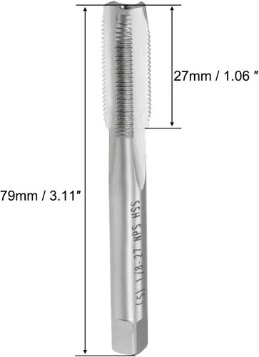 Vista 2 de uxcell Macho de la máquina, 1/8-27 NPS Pipe Tap 3 flautas rectas de acero de alta velocidad roscado roscado herramienta de roscado