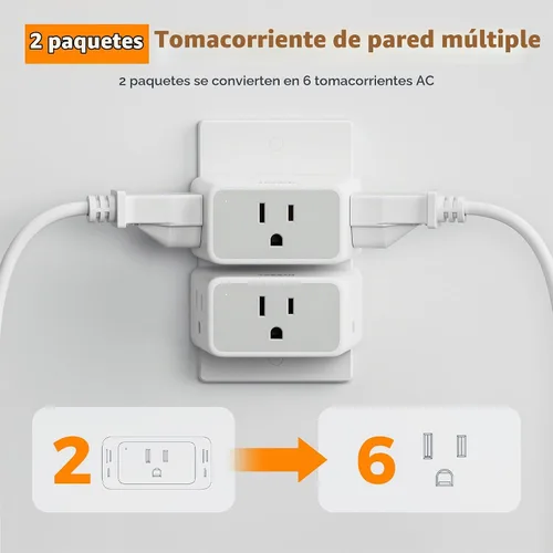 Vista 5 de TESSAN Extensor de toma de pared de enchufe múltiple, 2 paquetes