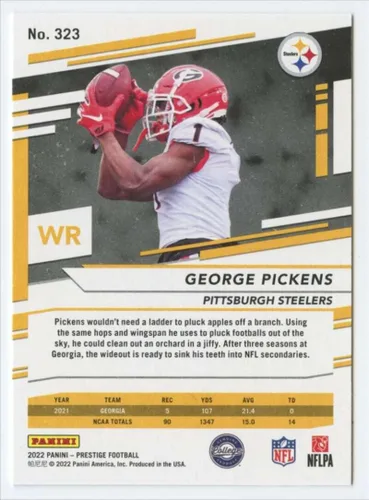 Vista 2 de Panini Prestige #323 George Pickens RC Rookie Pittsburgh Steelers NFL 2022 - Tarjeta de intercambio de fútbol americano