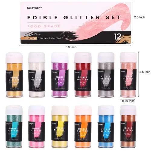 Vista 4 de Shimmer - Juego de purpurina comestible de 12 colores, grado alimenticio de 0.18 onzas, purpurina comestible brillante para bebidas, cócteles