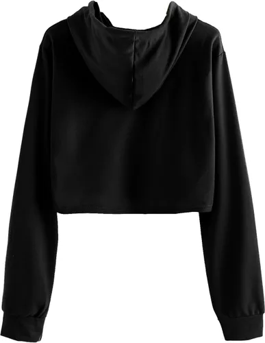 Vista 2 de MakeMeChic - Sudadera de manga larga casual, con capucha y de longitud corta, para mujer
