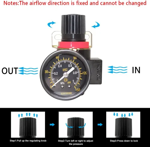 Vista 2 de Beduan BR4000 Compresor de Aire Regulador Combo 1/2" NPT, Drenaje Manual con Soporte, Calibre