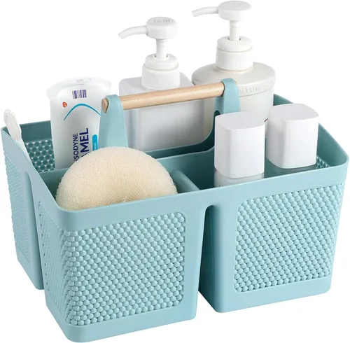 Vista 16 de rejomiik - Cesta portátil para ducha de plástico, organizador de limpieza con asa, organizador de almacenamiento portátil con asa para baño, Negro