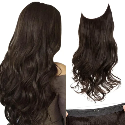 Vista 20 de SARLA Extensiones de cabello con alambre invisible con 3 clips, postizo sintético corto, ondulado, rizado, diadema ajustable transparente