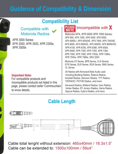 Vista 7 de commountain Micrófono de altavoz compatible con radios portátiles Motorola XPR 3500e XPR 3300e (3500 3300) XPR3500e XPR3300e XPR3500 XPR3300