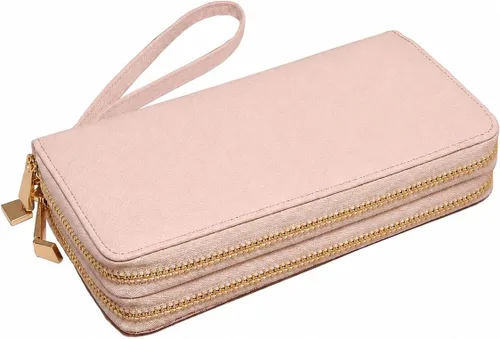Vista 11 de Women's Double Zip Around Wallet Long Wristlet Purse with Credit Card Slots Negro