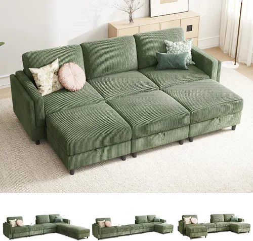 Vista 23 de KKL Sofá cama modular modular con otomana de almacenamiento, sofá cama convertible en forma de L/U para sala de estar, diseño reversible moderno