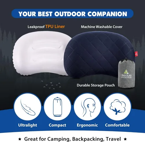 Vista 2 de Hikenture - Almohada inflable para acampar con funda extraíble Azul