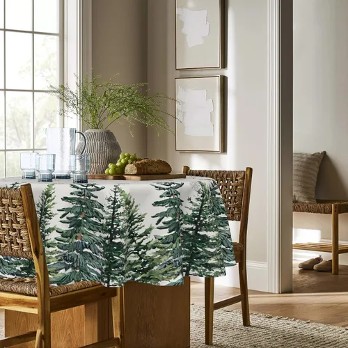 Vista 21 de Horaldaily Mantel de Navidad rectangular de 52 x 70 pulgadas con árboles de Beige