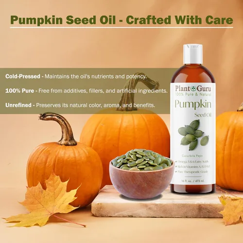Vista 3 de Aceite de semilla de calabaza de 8 onzas líquidas prensado en frío 100% puro y natural, ideal para hidratar piel, cara, cuerpo y cabello. Ideal