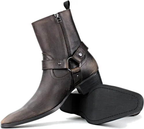 Vista 8 de Chelsea Combat tobillo casual caminar motocicleta botas bronce Zipper-up CD-JY017-USR