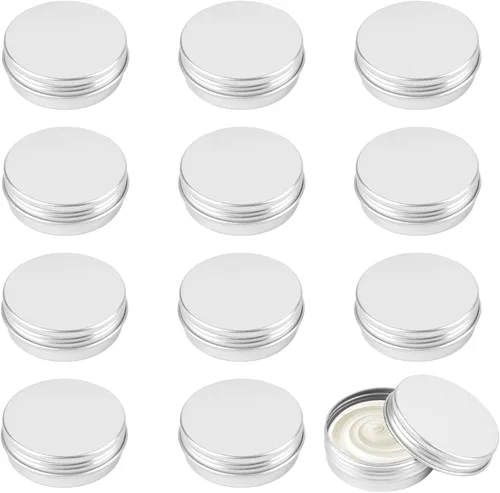 Vista 13 de Paquete de 12 latas, latas de salve de 0.5 onzas con tapas, recipientes pequeños de aluminio de metal recargable, recipientes redondos de estaño
