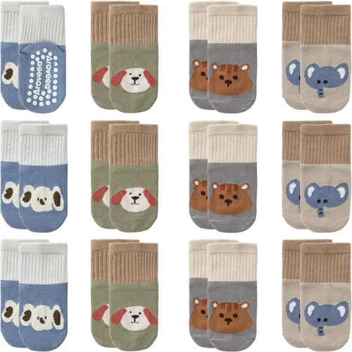 Vista 46 de Calcetines antideslizantes con agarre para tobillos, paquete de 12 unidades para niños pequeños, niños y niñas, lindos calcetines de algodón