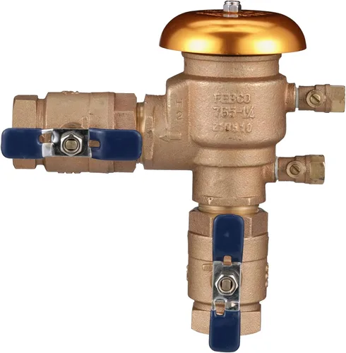 Vista 18 de Febco 765 Bronze Pressure Vacuum Breaker Backflow Preventer 1" Inlet Válvula de retención con resorte, 150 PSI máximo, conexiones NPT, sensor