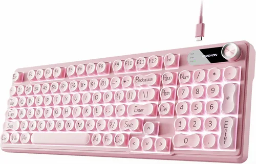 Vista 10 de EWEADN V102 Wired Keyboard, 98 Keys Creamy Gaming Keyboard with Number Pad, Display Screen & Media Knob RGB Silent Wired Cute Computer Keyboard for