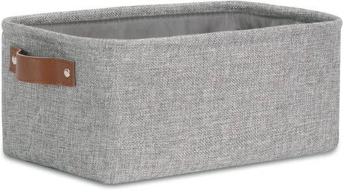 Vista 28 de DULLEMELO Cesta de almacenamiento pequeña para estantes, pequeña cesta plegable de tela rectangular para estantes, armarios, guardería, hogar Beige