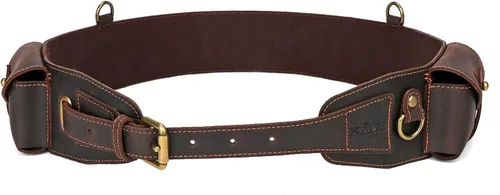 Vista 2 de TOURBON - Cinturón ajustable para munición con 2 bolsas 25 Individual Leather Cartridge Loops, 2.95" Wide Bandolier, Fit 38–46" Waist, 3 Metal