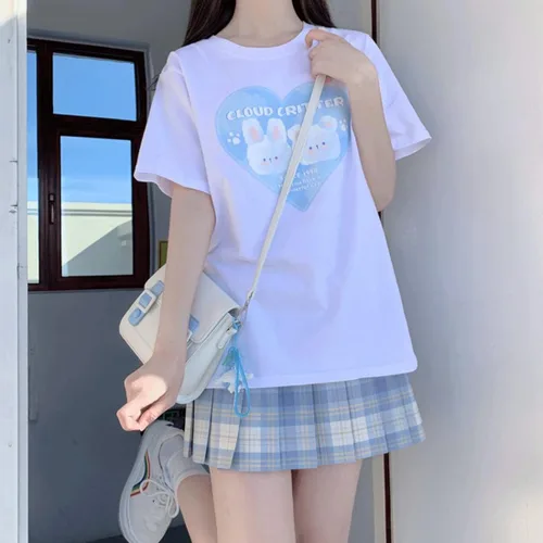 Vista 5 de Kawaii Clothes - Camiseta de cuello redondo con estampado de corazón de dibujos animados pastel