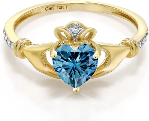 Vista 72 de Gem Stone King Anillo de compromiso claddagh celta irlandés de oro amarillo de 10 quilates con piedra preciosa en forma de corazón de 0.236 in