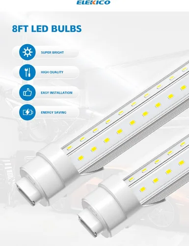 Vista 2 de ELEKICO Bombilla LED de 8 pies, luz de tienda en forma de V de 8 pies, 6000 K, 75 W, 9500 LM, reemplazo de luz de tubo LED T8/T10/T12, derivación