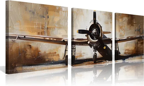 Vista 10 de 3 piezas de arte de pared en lienzo en blanco y negro vintage de la Segunda Guerra Mundial, aviones de combate militares, impresiones de fotografía