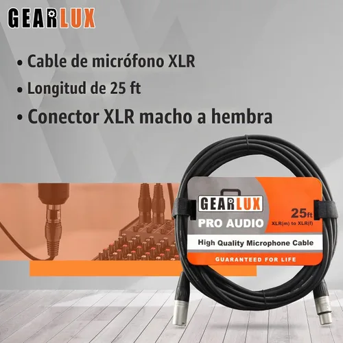 Vista 4 de Gearlux – Cable de micrófono XLR, completamente balanceado, macho a hembra, 25 pies - Paquete de 3