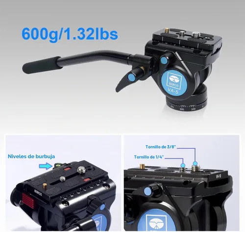 Vista 6 de SIRUI Trípode profesional de fibra de carbono con cabezal de video fluido de 360°, trípode de cámara de video de 72 pulgadas con columna central