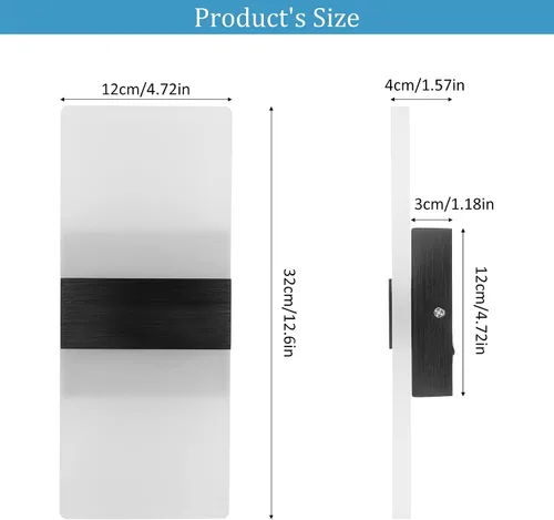 Vista 5 de Lightess Aplique de pared moderno regulable. Lámpara de pared de 12 W en negro, lámpara de pared interior de acrílico para dormitorio, sala