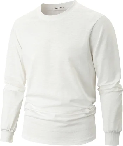 Vista 16 de KLIEGOU - Camiseta de cuello redondo para hombre, 100 % algodón, ajuste holgado, gruesa, de peso pesado