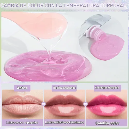 Vista 3 de JCOOS Base de brillo de labios, aceite de labios que cambia de color, base de brillo de labios, 2 unidades de 3.5 onzas de base de brillo de labios