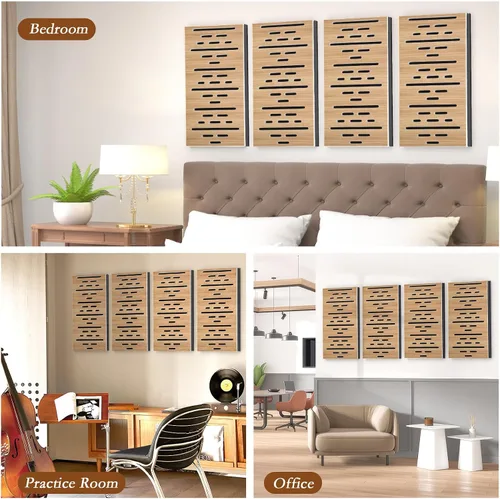 Vista 7 de Paquete de 4 paneles acústicos de pared, paneles autoadhesivos de espuma insonorizada para pared, aislamiento acústico decorativo de fibra