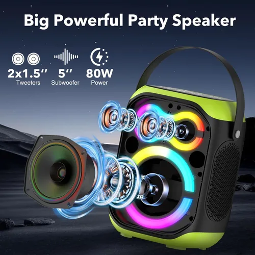 Vista 2 de Altavoces Bluetooth portátiles 80 W gran potente inalámbrico al aire libre fuerte estéreo sonido bajo profundo Boombox TWS altavoz de fiesta en casa