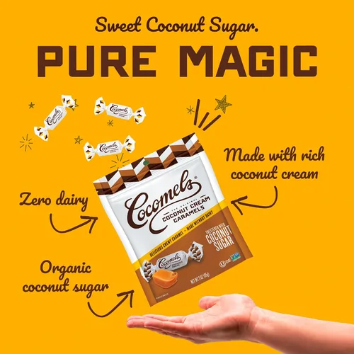Vista 2 de Cocomels Caramelos de leche de coco con azúcar de coco, dulces orgánicos, sin lácteos, sin azúcar, veganos, sin gluten, sin OMG, sin azúcar de caña
