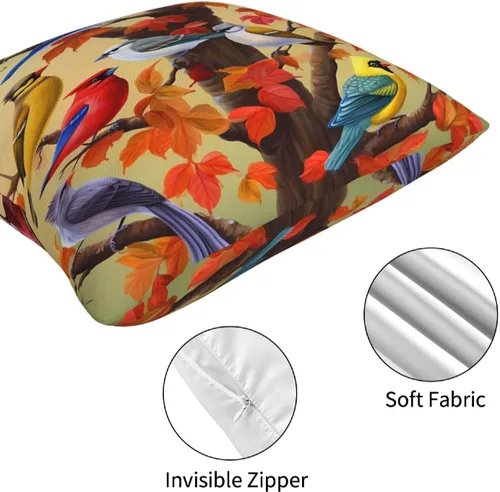 Vista 7 de Ouqiuwa Juego de 4 fundas de almohada coloridas con diseño de pájaros de 12 x 12 pulgadas, cuadradas, decorativas, con hojas de arce otoñales