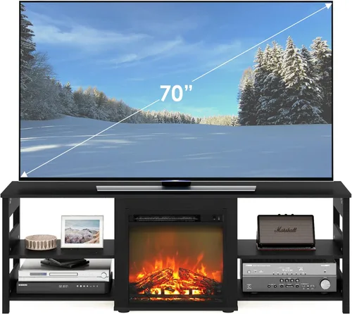 Vista 3 de Furinno Soporte clásico de TV de 70 pulgadas con chimenea, americano