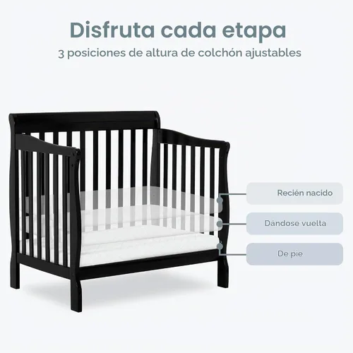 Vista 6 de Dream On Me Aden, Mini cuna convertible 4 en 1 en color negro, con certificado Greenguard Gold GREENGUARD Gold, ASTM/CPSC Compliant, BSA Verified