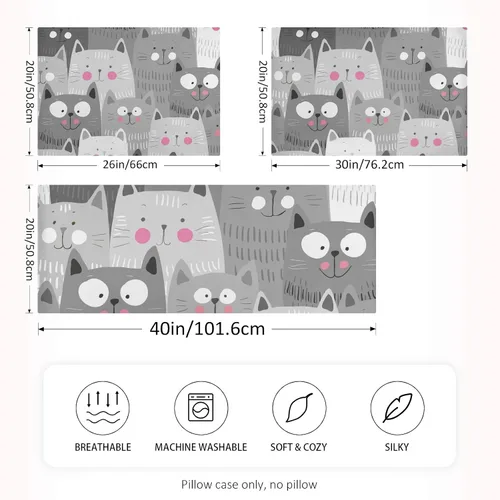 Vista 4 de Fundas de almohada de satén con diseño de gato transpirable para cabello y piel, sin cremallera, con cierre de sobre para sofá cama, tamaño estándar