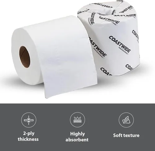 Vista 6 de Coastwide Papel higiénico reciclado profesional, 2 capas, blanco, 360 hojas/rollo, 48 rollos/caja