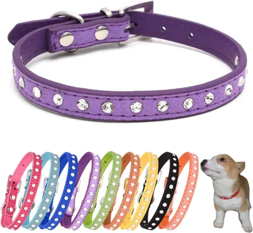 Vista 10 de Collares de perro con diamantes de imitación para perros pequeños, collar de cachorro con diamantes de imitación para niñas, bonito collar de gato