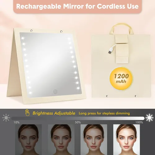 Vista 6 de Fabuday Espejo colgante iluminado para baile detrás del escenario, espejo LED plegable recargable de longitud completa con luces para bailarines