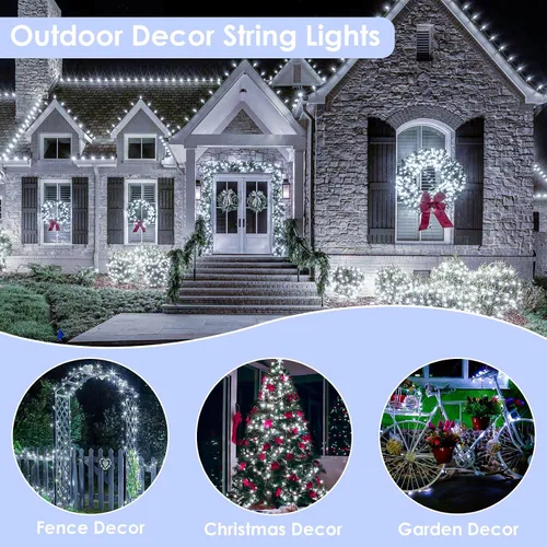Vista 7 de Guirnalda de luces LED enchufables de 33 pies, impermeable, para exteriores e interiores, 8 modos con temporizador, luz de Navidad, decoración
