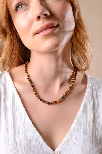 Vista 10 de Collar de ámbar para mujer con cierre de plata chapada en oro de 18 quilates, 19 pulgadas con extensor de 2 pulgadas, hecho a mano con cuentas