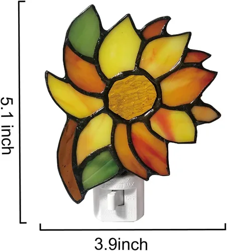 Vista 3 de Luz nocturna de girasol con vitrales, adecuada para pasillos, dormitorios y cocinas. Un regalo para mamá. DYM8011