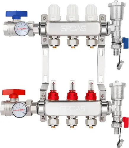 Vista 5 de Colector de calefacción de piso radiante de 6 bucles Pex Pipe Colector de piso de calor radiante 304 de acero inoxidable para tubo PEX de 1/2