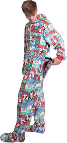 Vista 3 de Hooded Plush Footed Pajamas Onesie with Drop Seat for Men Women