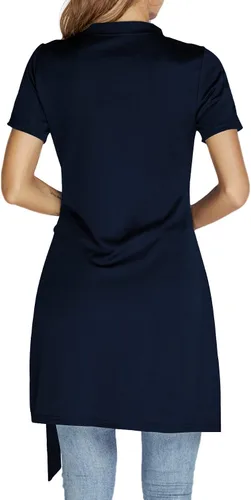 Vista 2 de Rooscier Blusa larga acanalada con cuello en V profundo y manga corta asimétrica dividida para mujer