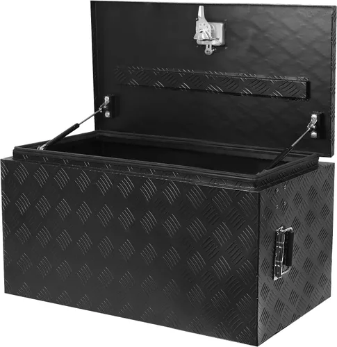 Vista 4 de Caja de herramientas chapada en aluminio resistente de 30 pulgadas, caja de herramientas para camioneta, caja de herramientas para remolque, placa
