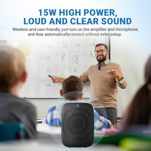 Vista 2 de Amplificador de voz Bluetooth con micrófono inalámbrico de solapa Lavalier para profesores, micrófono de clip de altavoz portátil, mini megáfono
