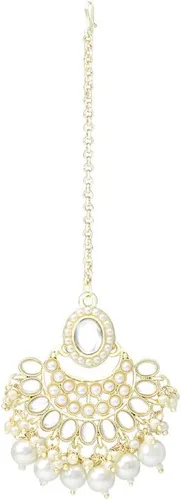 Vista 9 de Aheli Traditional Gold Plated Kundan Choker Necklace Chandbali Earring & Maang Tikka Ethnic Jewellery Set Gift for Women