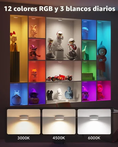 Vista 5 de Luces LED recargables de disco con control remoto, luces de botón con pilas de 2400mAh, luces adhesivas magnéticas para tocar, luz inalámbrica